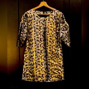 Vintage 1960s sz S gold/silver/black mini holiday dress / party dress